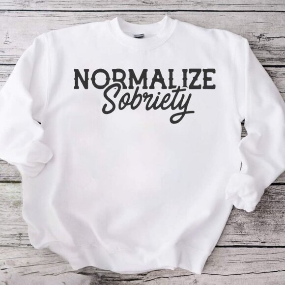 Normalize Sobriety White Crewneck Sweatshirt - Picture 1 of 3